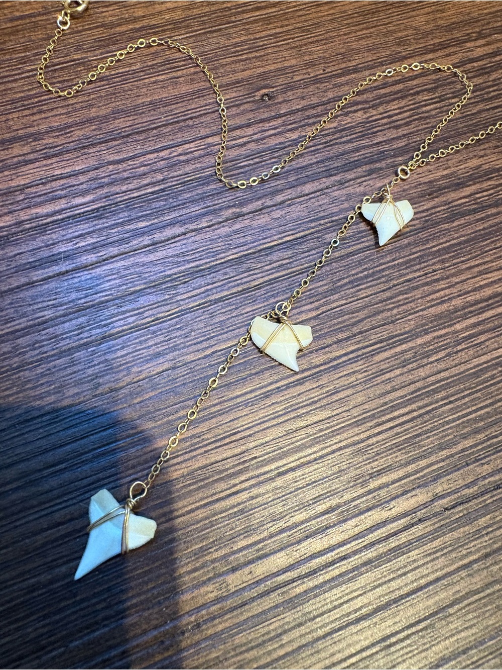 Delicate Gold Chain Necklace with shark tooth Pendants